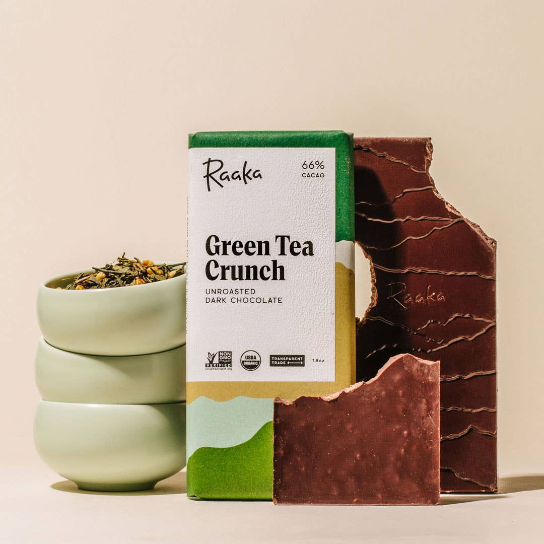 Raaka Chocolate - 66% Green Tea Crunch Chocolate Bar  Raaka Chocolate   