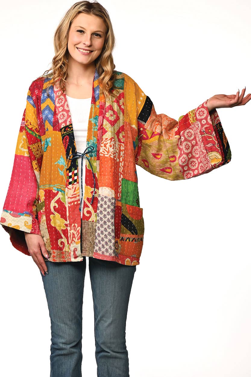 Reversible Cotton Kantha Kimono Jacket Jacket Sevya Handmade   