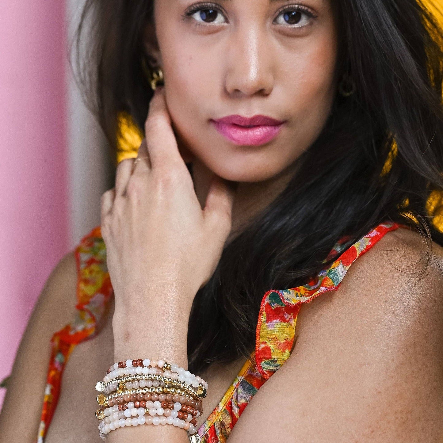 Morse Code Bracelet | STRENGTH: Pink Aventurine & Goldstone  ETHICGOODS   