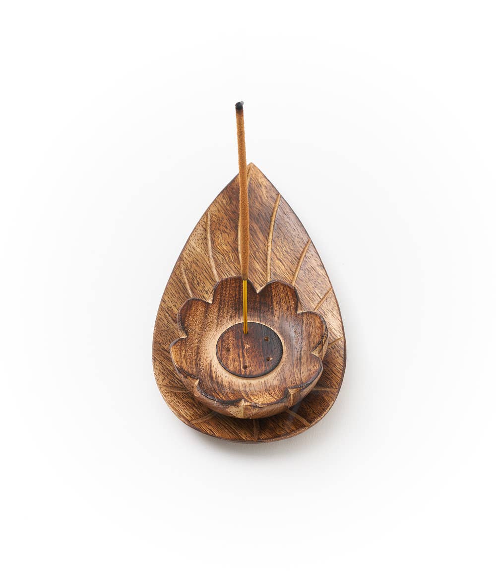 Kairavini Lotus Incense Holder - Handcrafted Mango Wood Home Goods Matr Boomie Fair Trade   