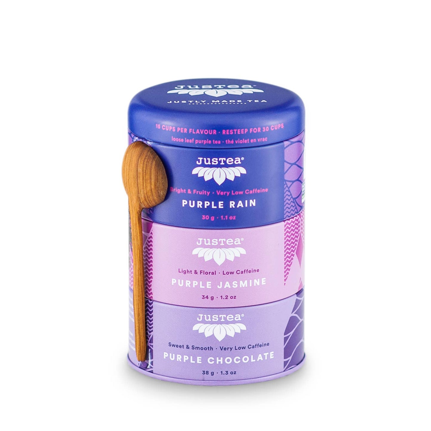 Purple Tea Trio Tin & Spoon - Organic, Fair-Trade Tea Gift Home Goods JusTea