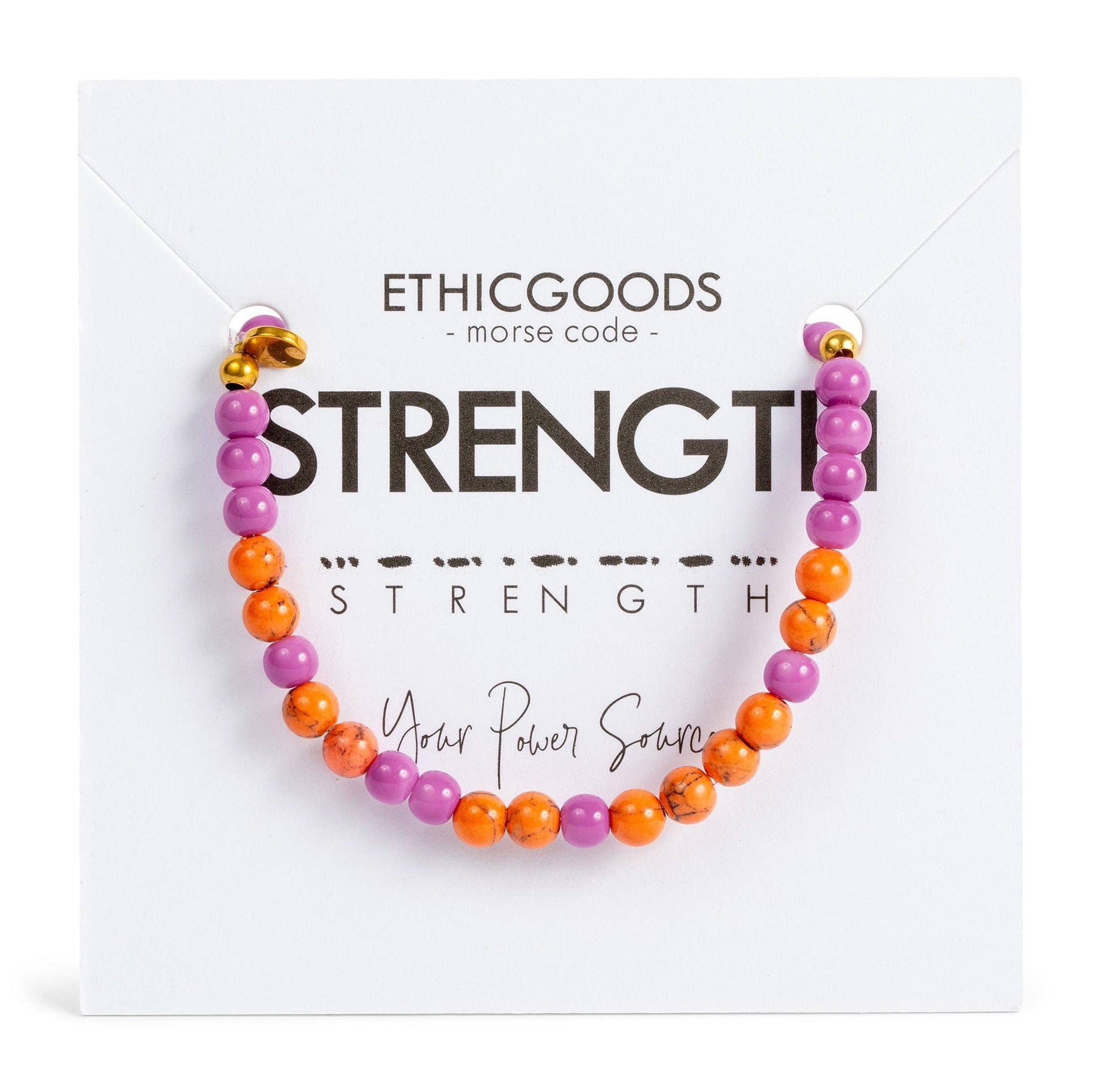 Morse Code Bracelet | STRENGTH: Pink Aventurine & Goldstone  ETHICGOODS   