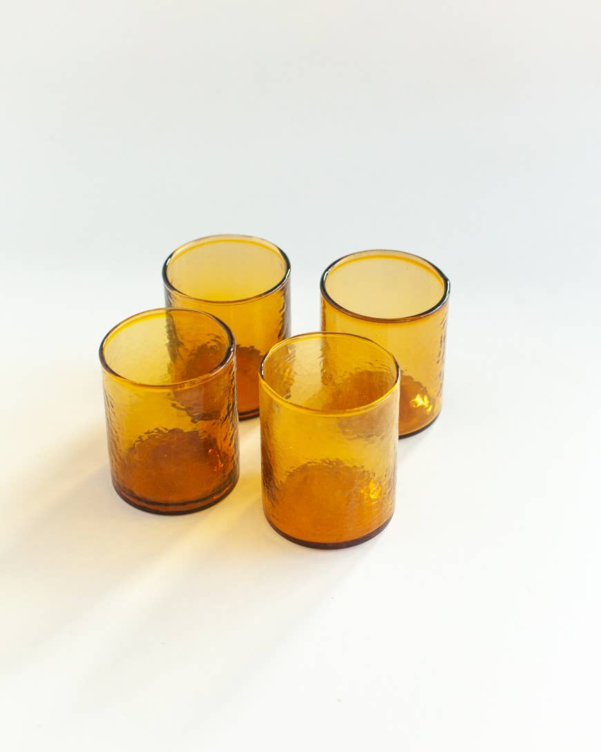 Handblown Hammered Glasses | Set of 4 Home Goods Creative Women Amber