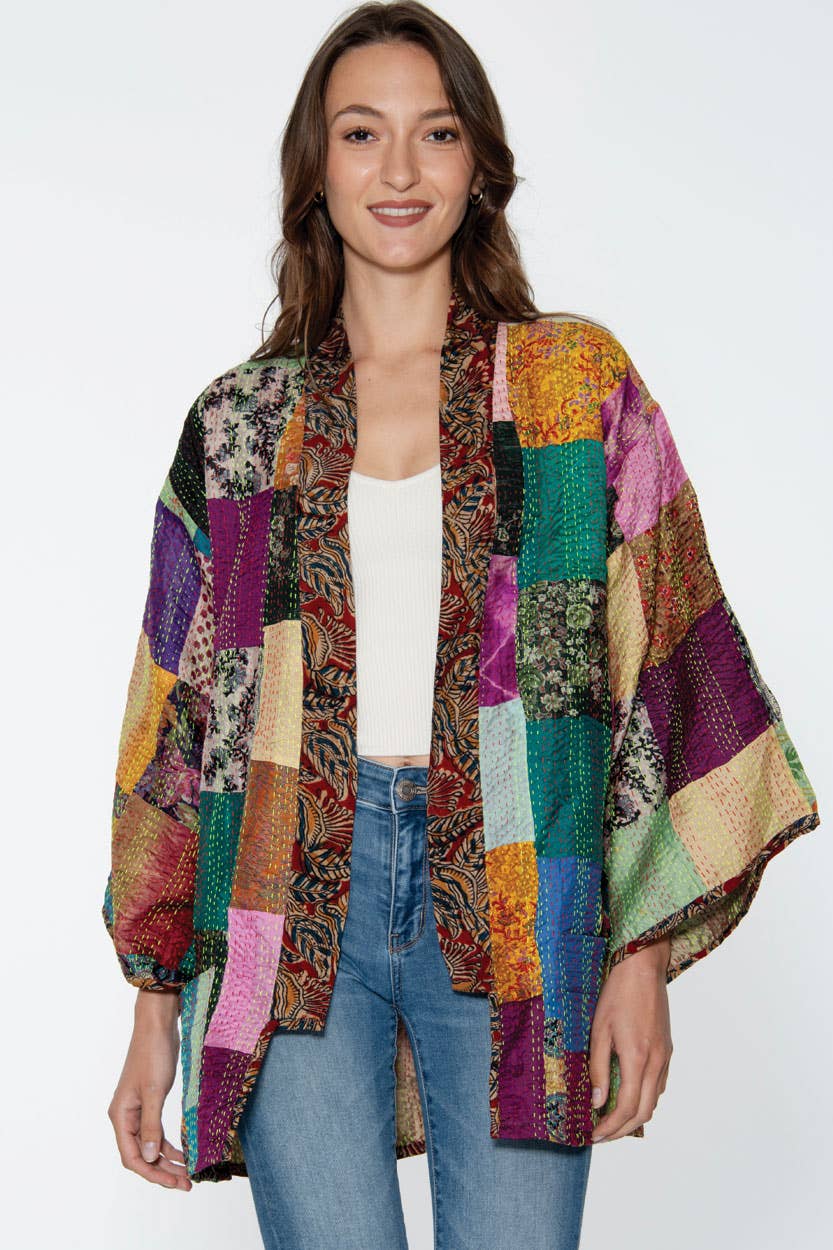 Reversible Kantha Silk Kimono Jacket Sevya Handmade