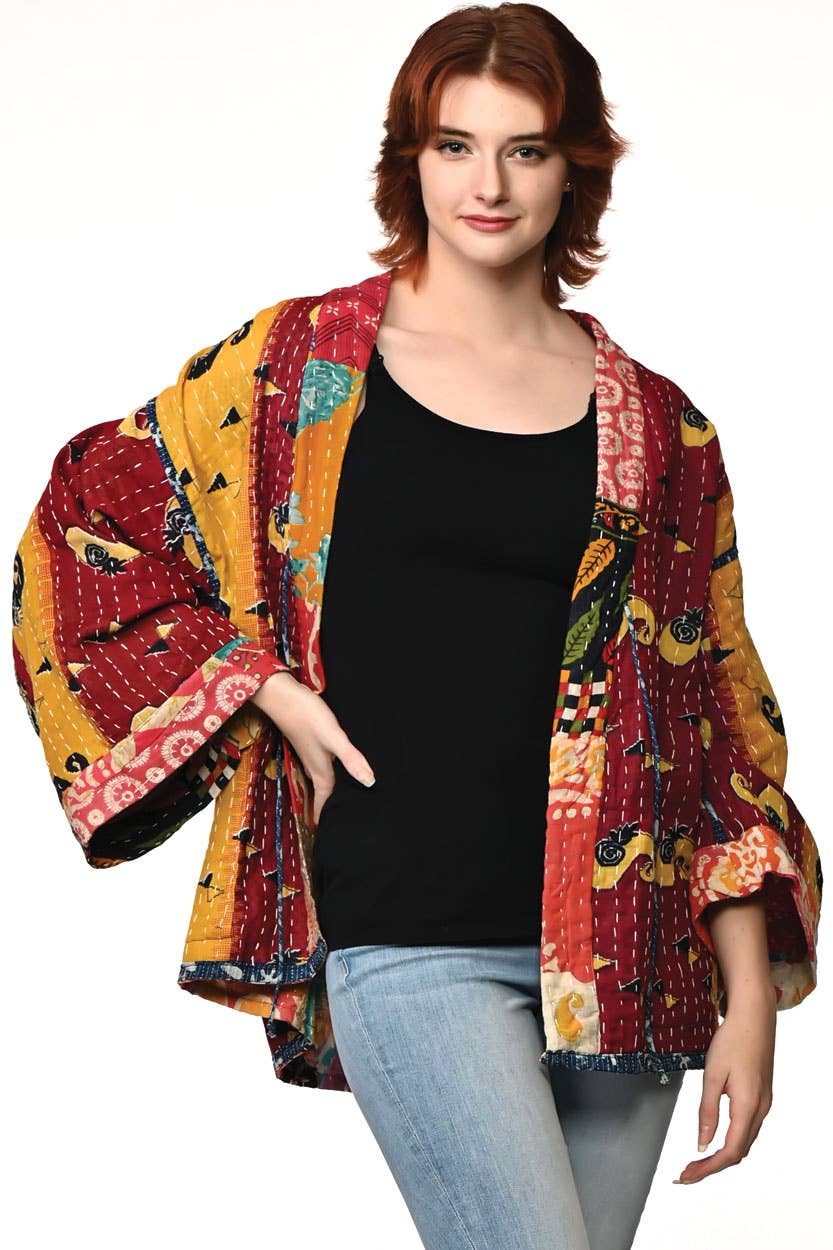 Reversible Cotton Kantha Kimono Jacket Jacket Sevya Handmade   