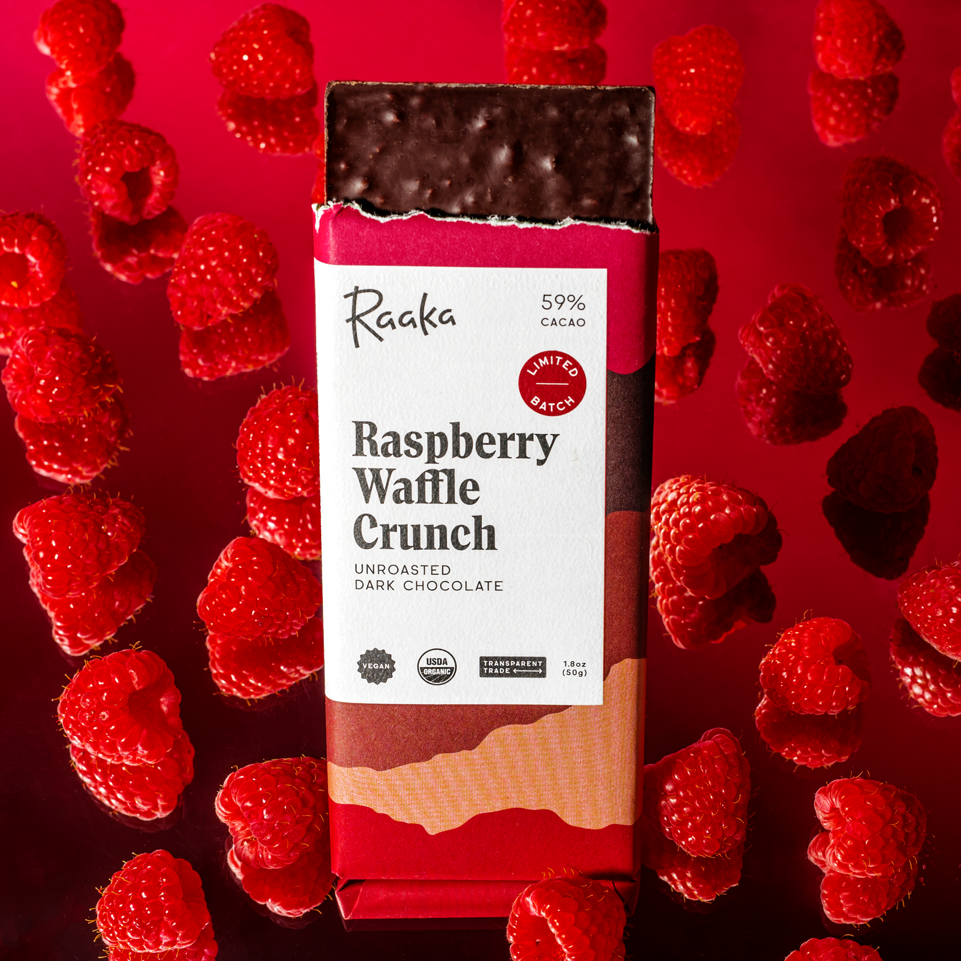 60% Raspberry Waffle Crunch Bar - Valentine's Limited Batch Home Goods Raaka Chocolate