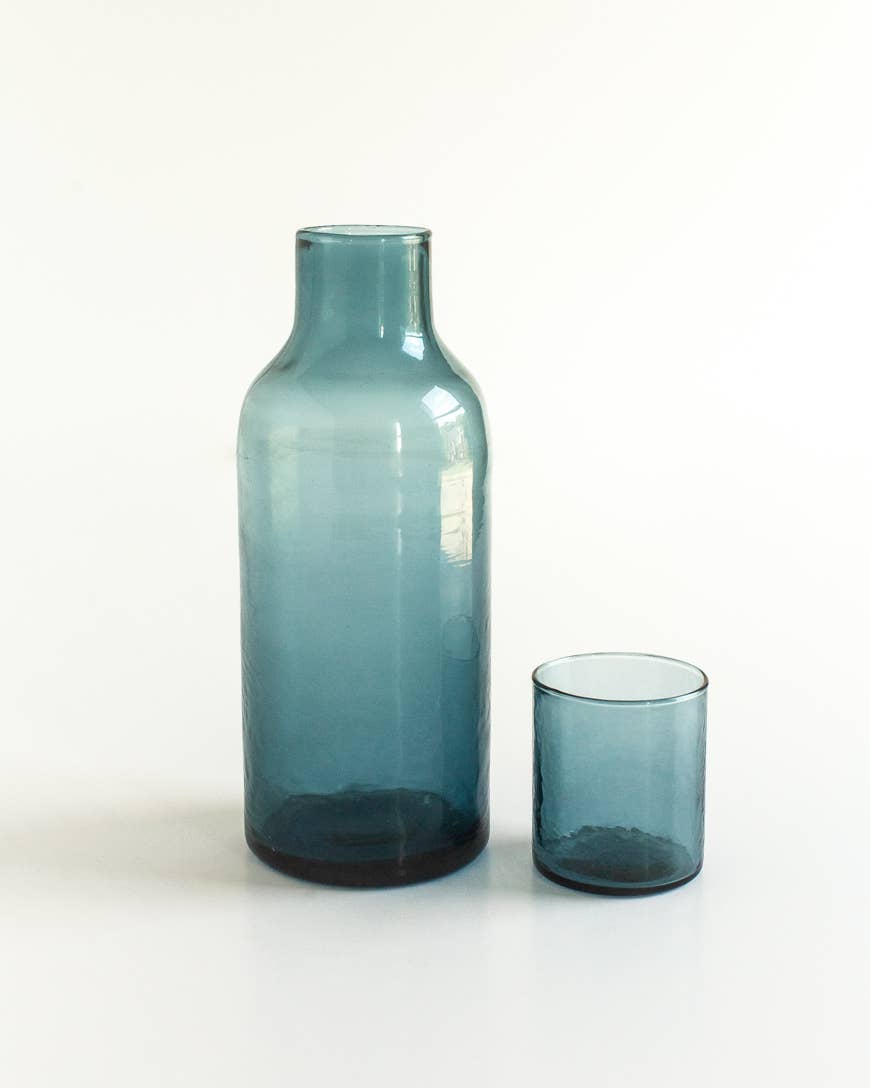 Handblown Hammered Glass Carafe Home Goods Creative Women Blue