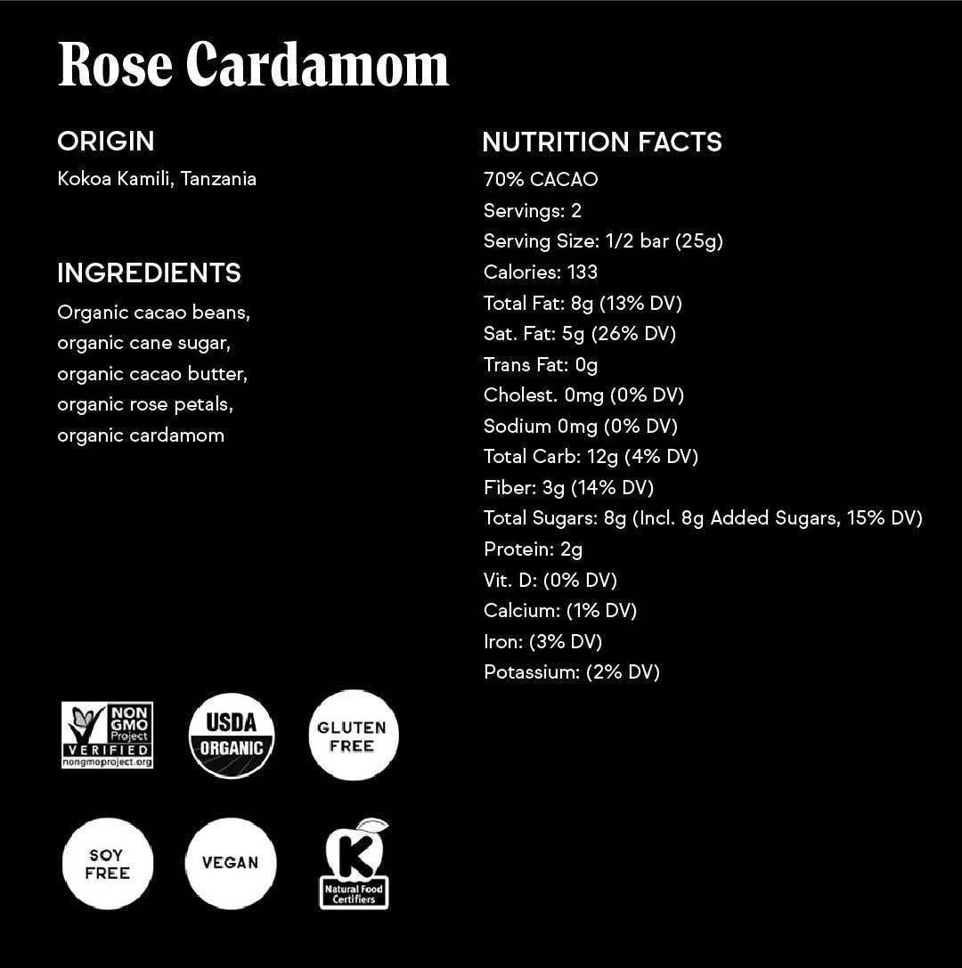 70% Rose Cardamom Bar - Valentine's Limited Batch Home Goods Raaka Chocolate