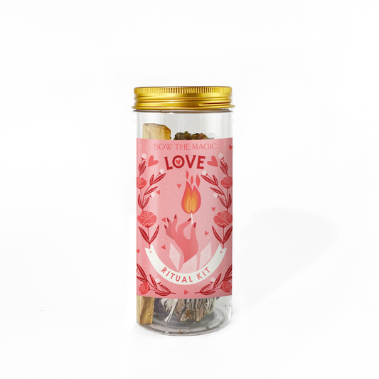 Love Ritual Kit Jar with Rose Quartz, Palo Santo + Sage Home Goods Sow the Magic