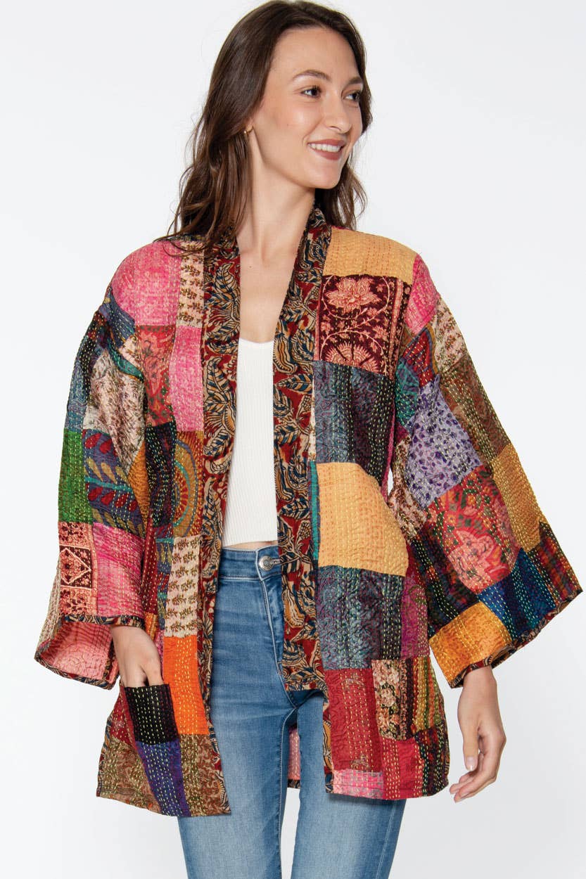 Reversible Kantha Silk Kimono Jacket Sevya Handmade