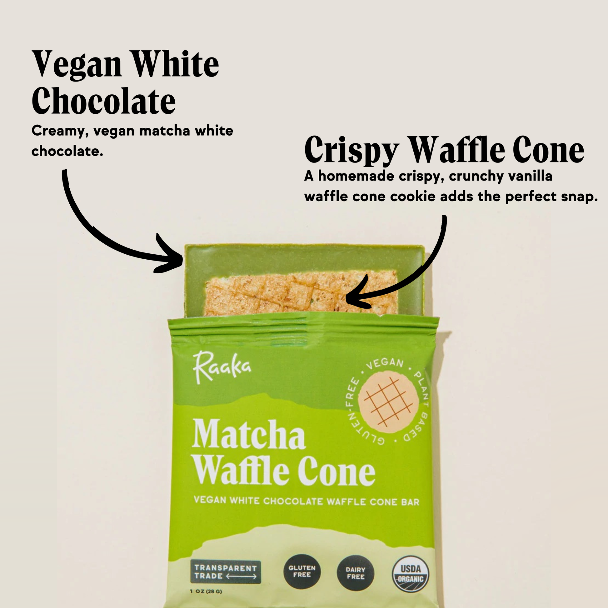 Matcha White Chocolate Waffle Cone Bar  Raaka Chocolate   