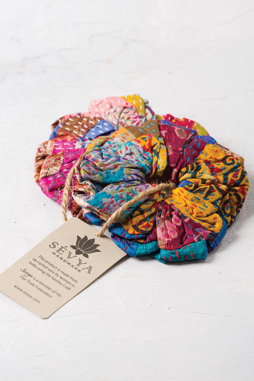 Silk Kantha Scrunchies, Set of 2 Accessories Sevya Handmade   