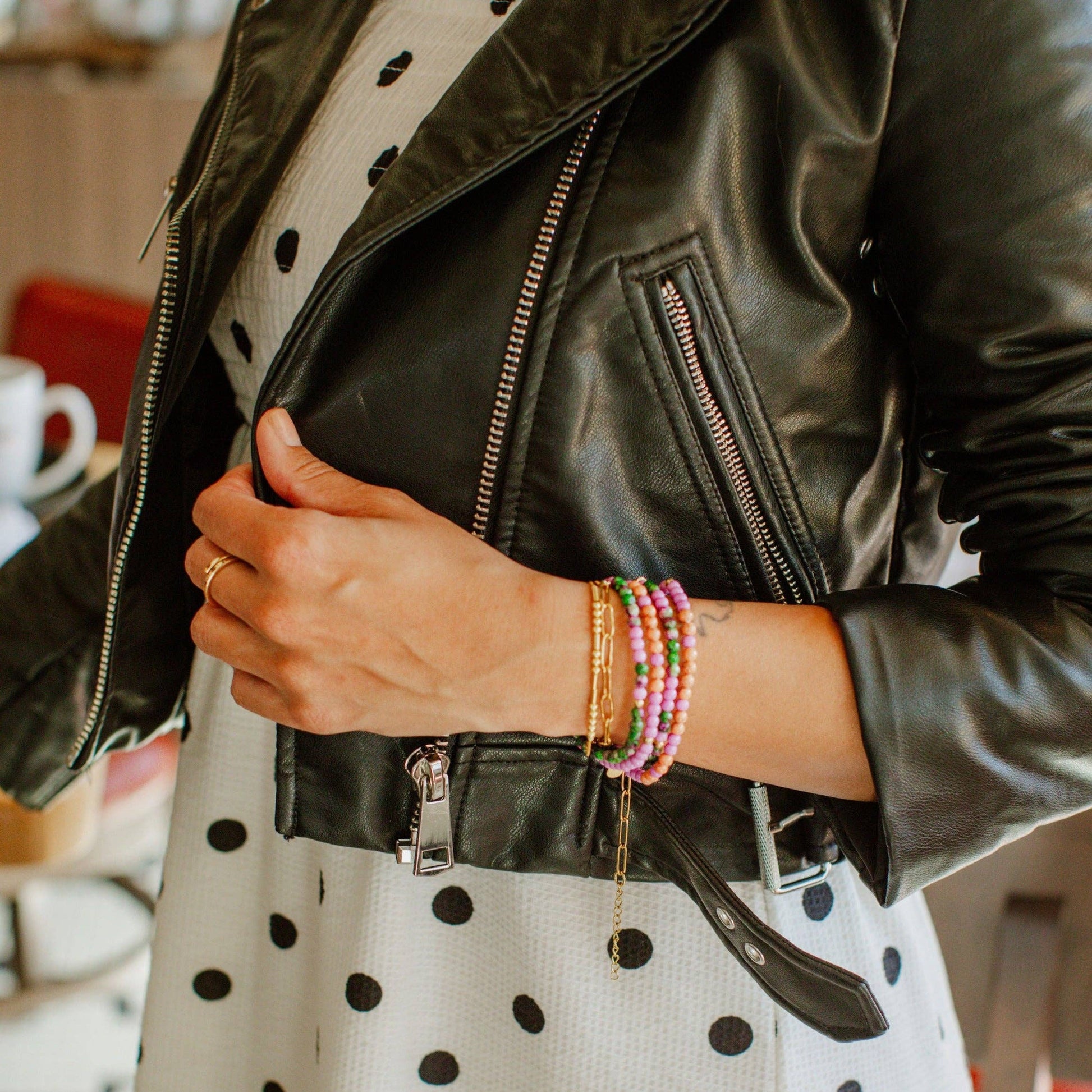 Morse Code Bracelet | STRENGTH: Pink Aventurine & Goldstone  ETHICGOODS   