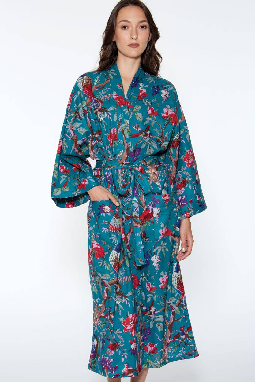 Rani Kimono Robes Robes Sevya Handmade Teal & Rose  