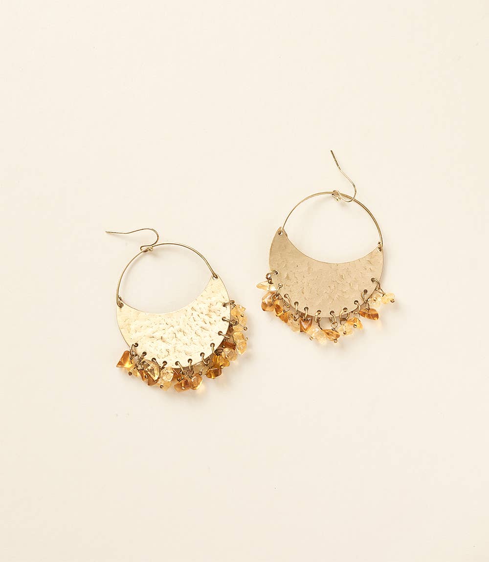 Ridhi Citrine & Sunstone Fringe Hammered Hoop Earrings Earrings Matr Boomie