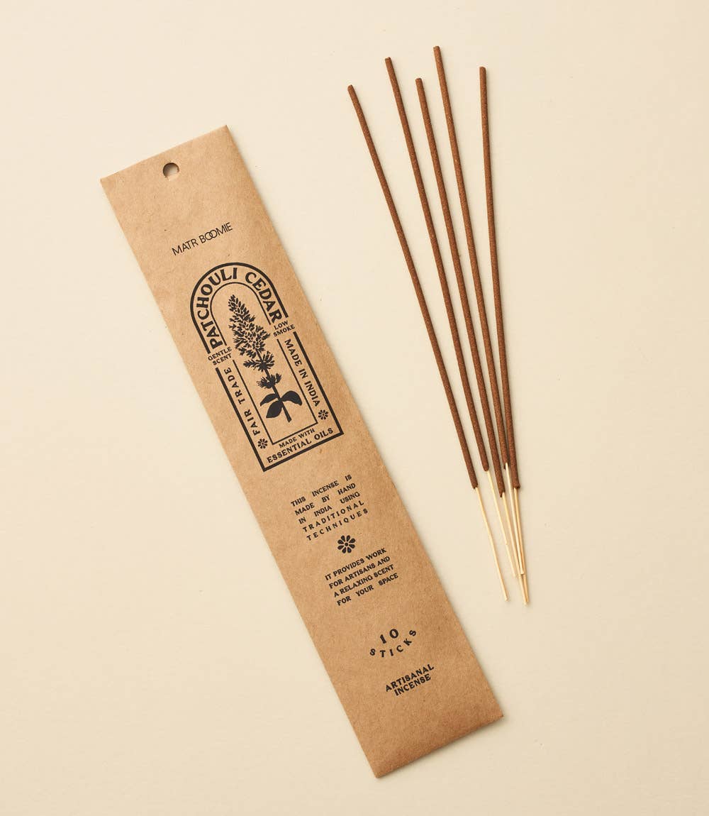 Patchouli Cedar Incense - 10 sticks, low smoke Home Goods Matr Boomie   