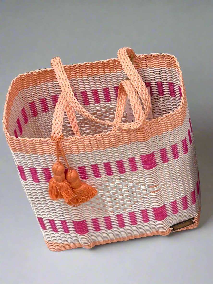 Ixoq recycled plastic cesta TOTE large ~ traditional design Bags ixöq white.fuschia.melon Unlined