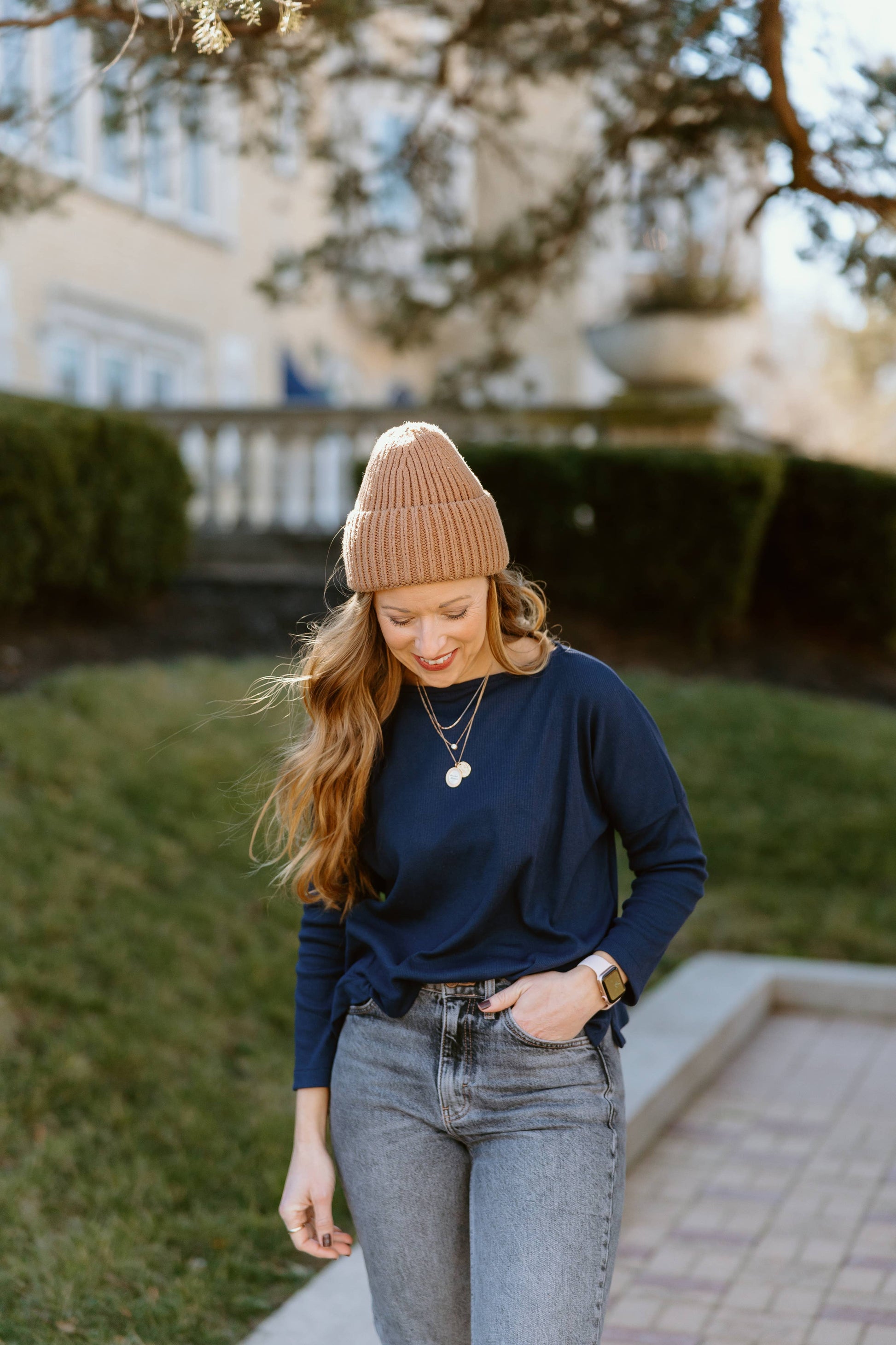 Navy Ribbed Knit Boxy Sweater Tops BYTAVI   