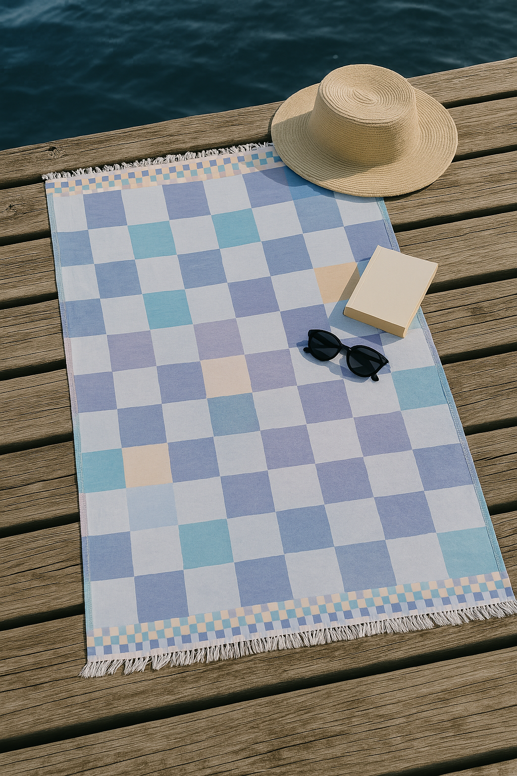 Coastal Breeze Checkered Towel Accessories Olive & Loom