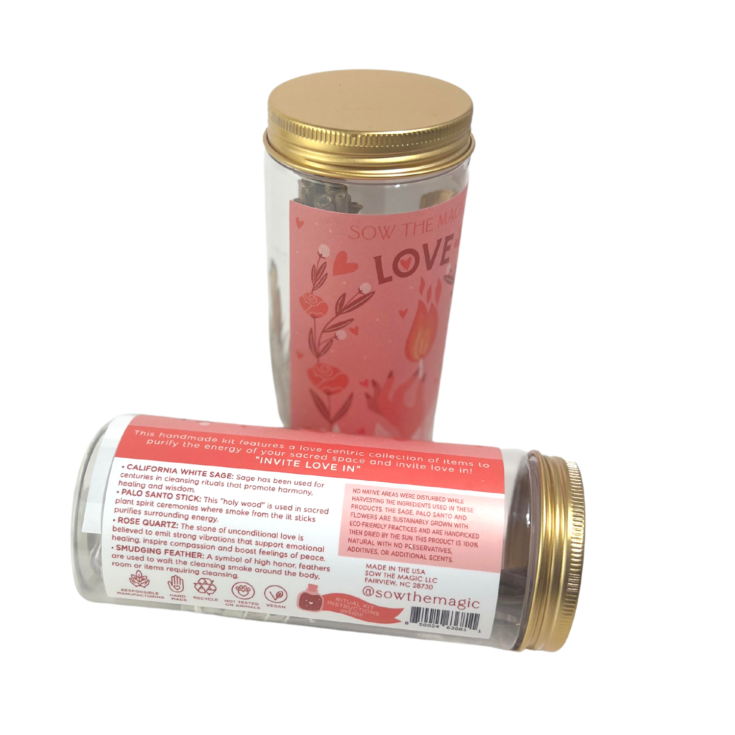 Love Ritual Kit Jar with Rose Quartz, Palo Santo + Sage Home Goods Sow the Magic