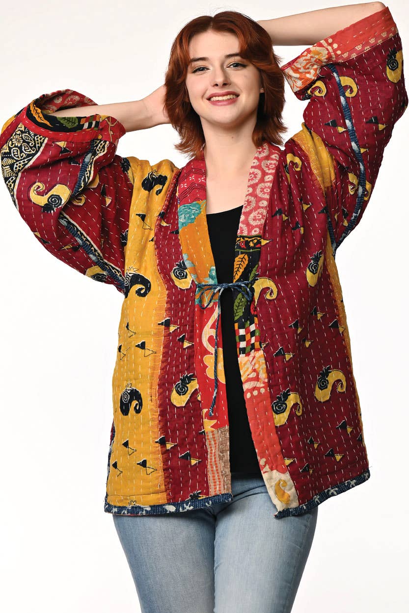 Reversible Cotton Kantha Kimono Jacket Jacket Sevya Handmade   