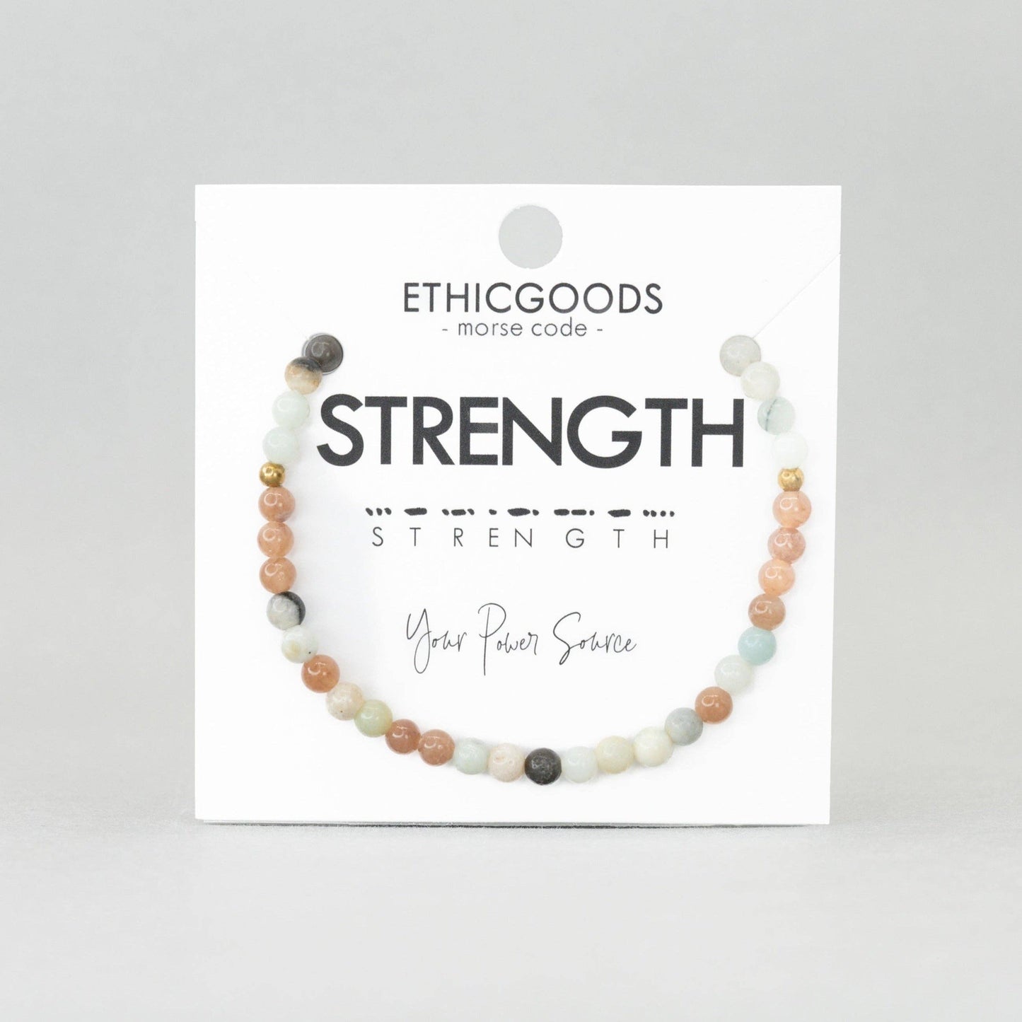 Morse Code Bracelet | STRENGTH: Pink Aventurine & Goldstone  ETHICGOODS   