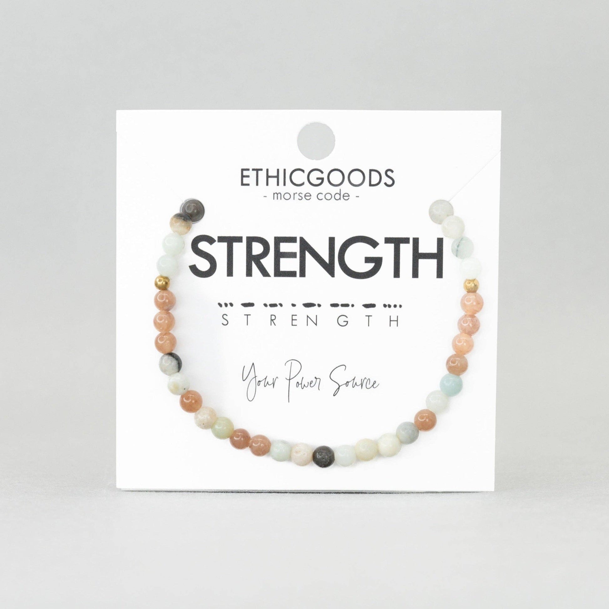 Morse Code Bracelet | STRENGTH: Pink Aventurine & Goldstone  ETHICGOODS   