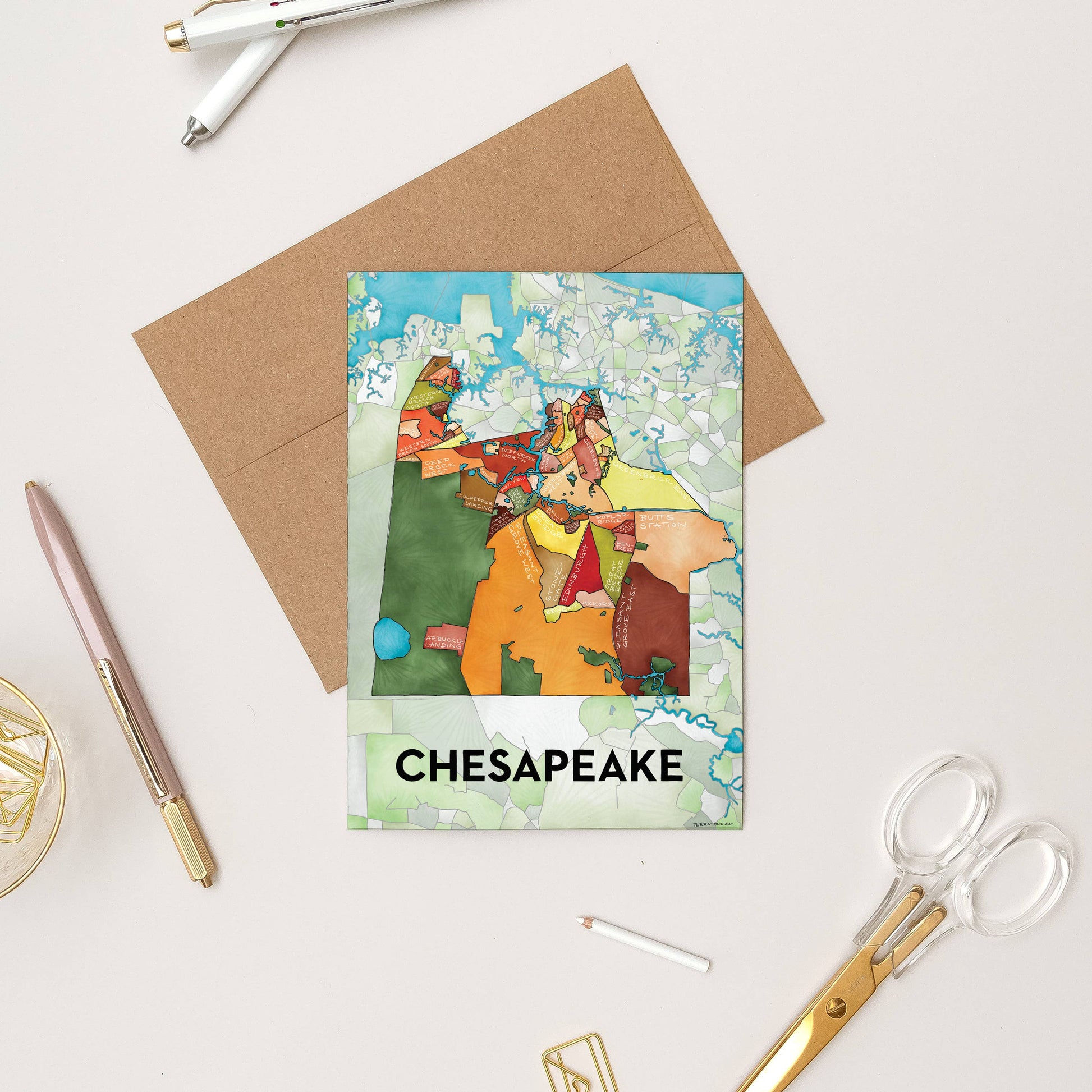 Chesapeake Neighborhoods Map Art Greeting Card Home Goods Terratorie Maps + Goods   