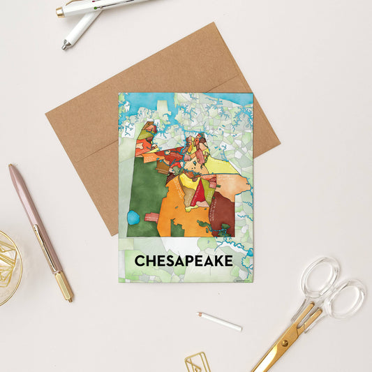 Chesapeake Neighborhoods Map Art Greeting Card Home Goods Terratorie Maps + Goods   