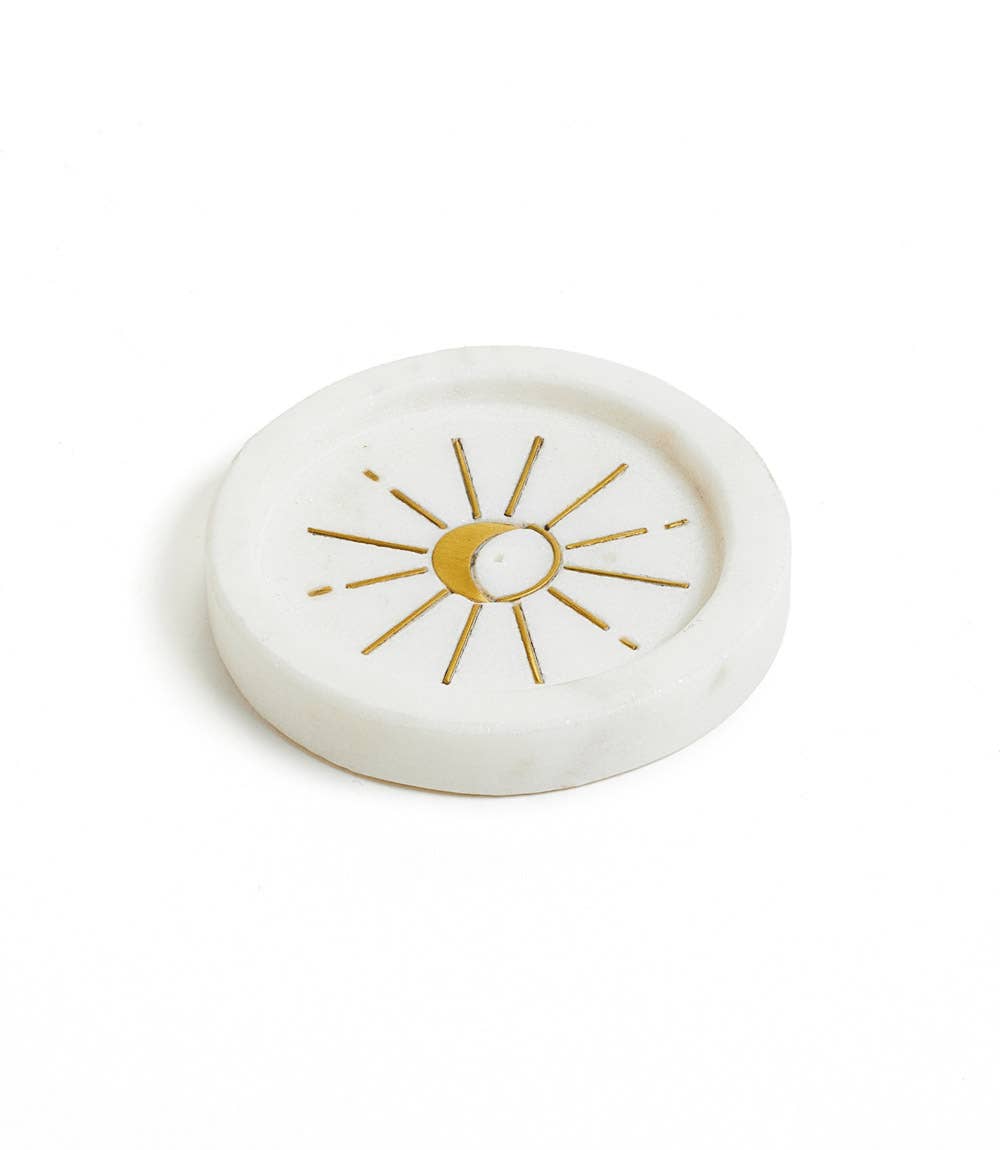 Indukala Round Moon Incense Holder - White Carved Marble Home Goods Matr Boomie   