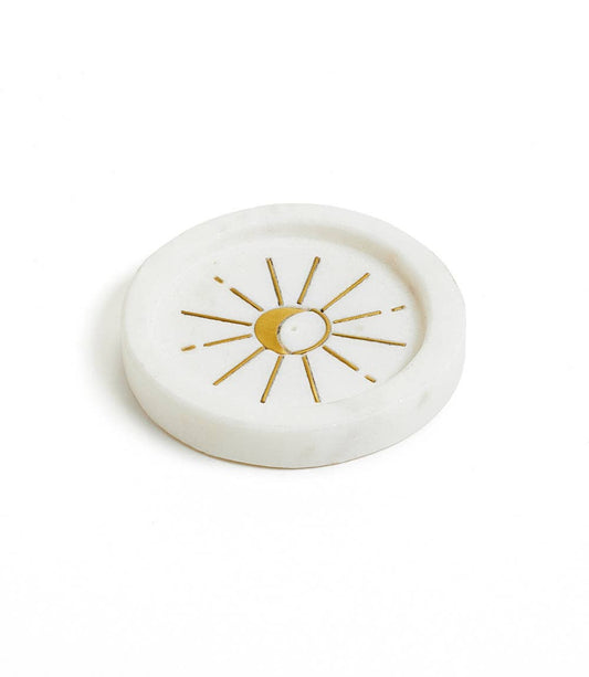 Indukala Round Moon Incense Holder - White Carved Marble Home Goods Matr Boomie   