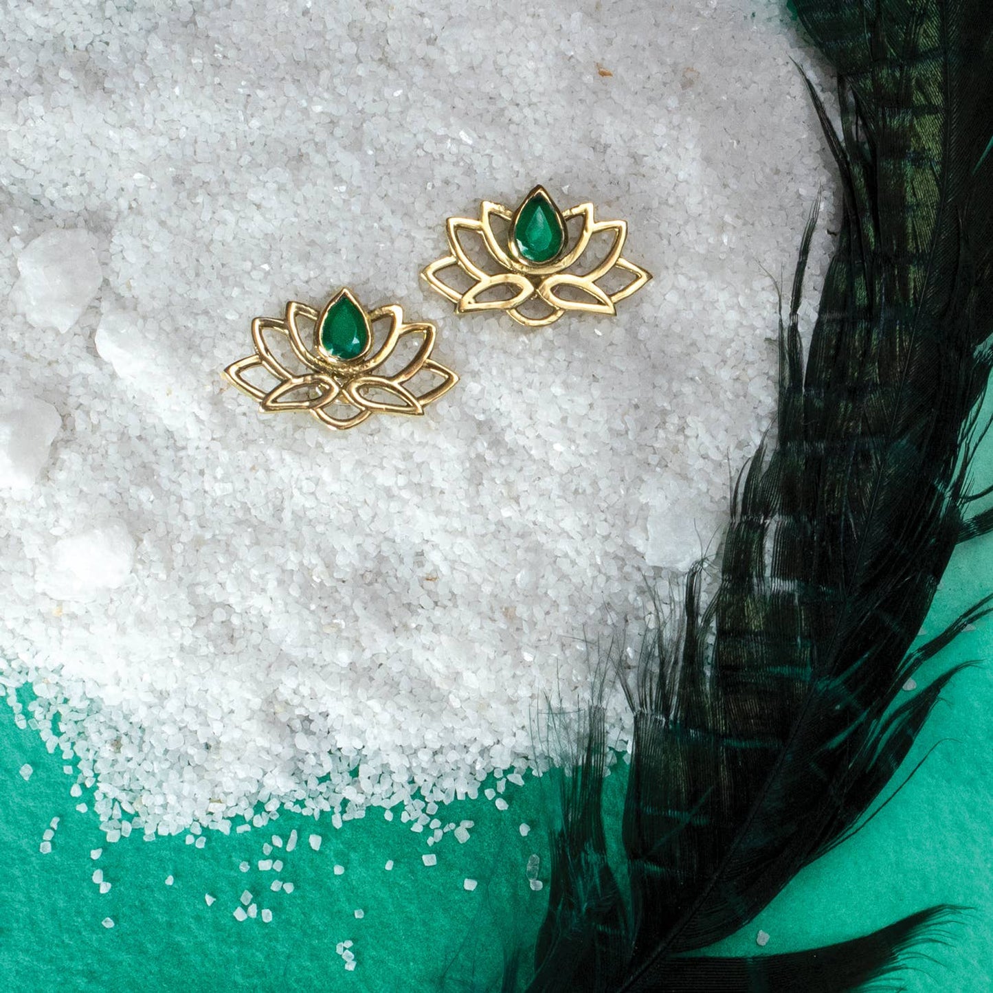 Emerald Lotus Earrings  dZi Handmade   