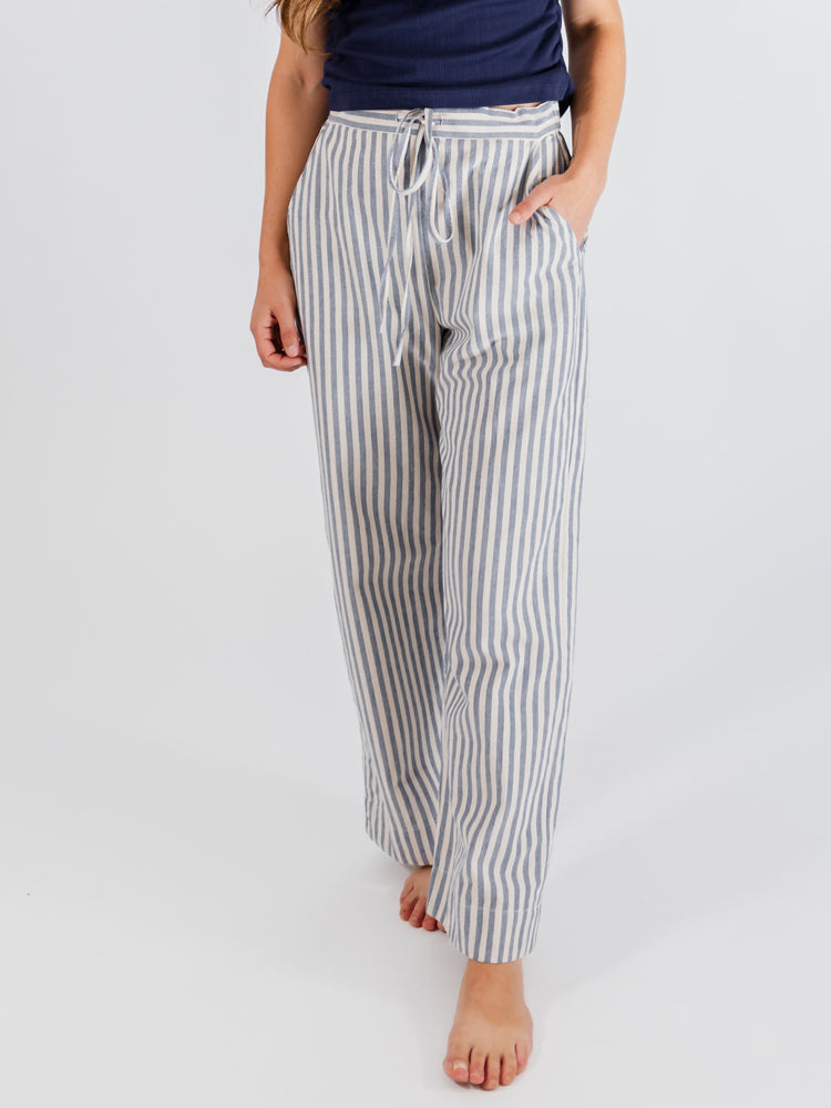 Emmy Drawstring Pant - Pinstripe Blue Pants Mata Traders   