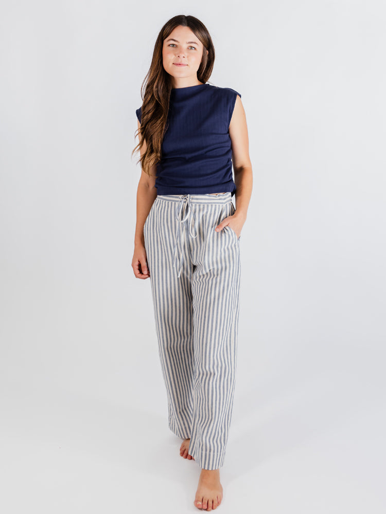 Emmy Drawstring Pant - Pinstripe Blue Pants Mata Traders   