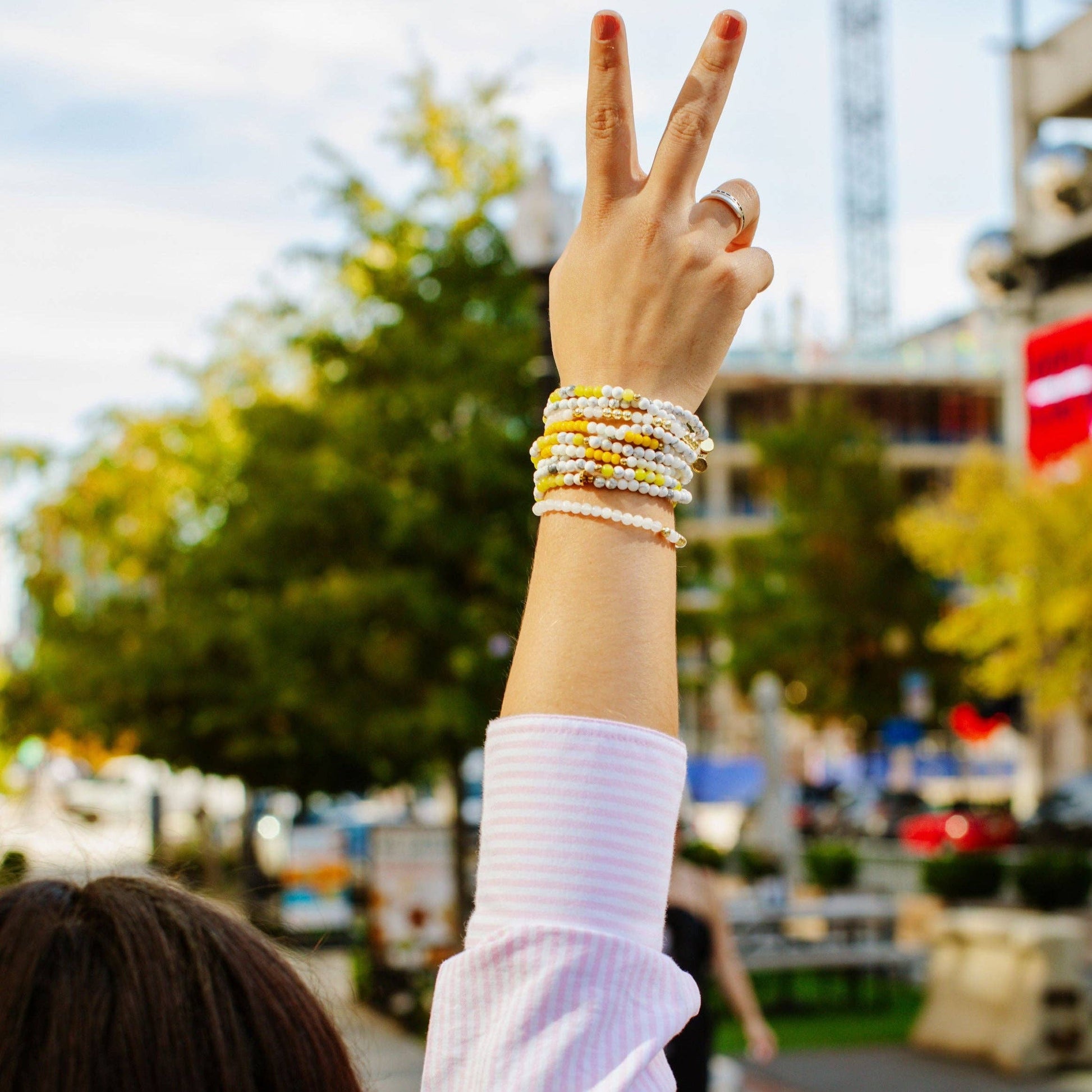 Morse Code Bracelet | SUNSHINE: Yellow & Mother of Pearl  ETHICGOODS   