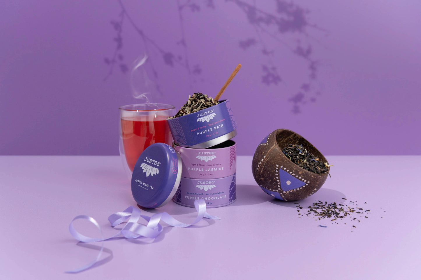 Purple Tea Trio Tin & Spoon - Organic, Fair-Trade Tea Gift Home Goods JusTea