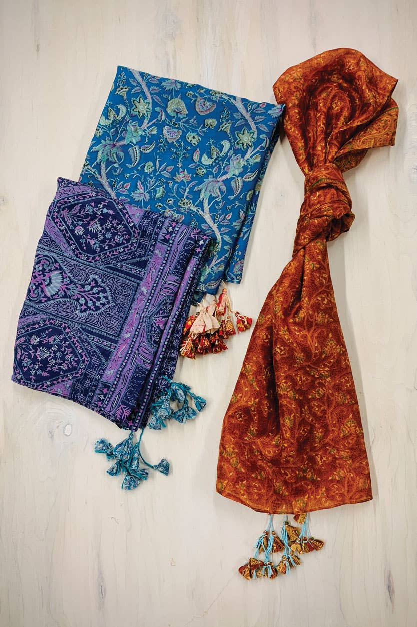 Up-Cycled Silk Sari Scarves Accessories Sevya Handmade   