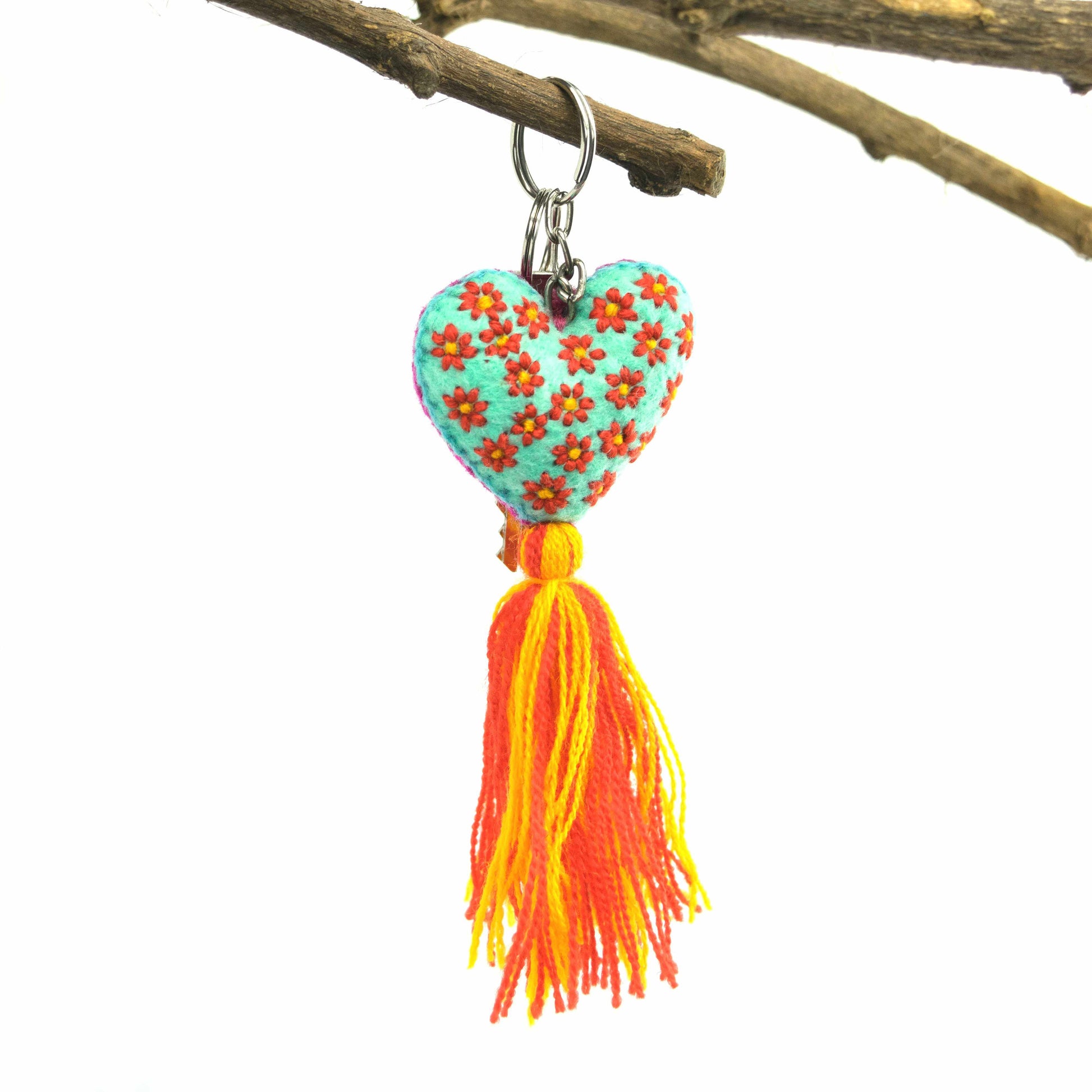 Embroidered Love Heart Tassel Keychain - Mexico Accessories Lumily   