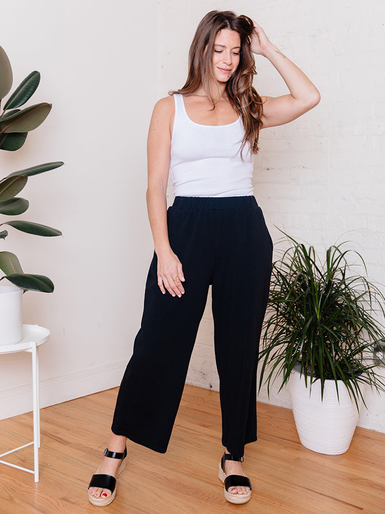 Fae Wide-Leg Pant - Black Jersey Pants Mata Traders   