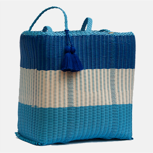 ixoq recycled plastic cesta TOTE ex-large ~ Royal Blue/White/Light Blue Bags ixöq   