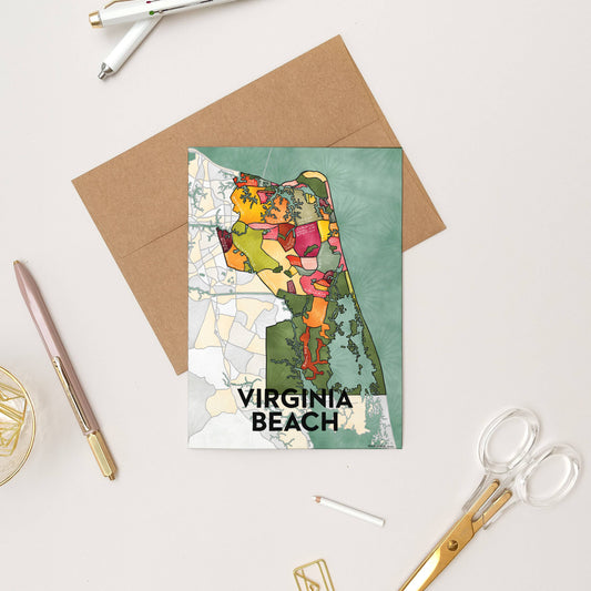 Virginia Beach Neighborhoods Map Art Greeting Card Home Decor Terratorie Maps + Goods   