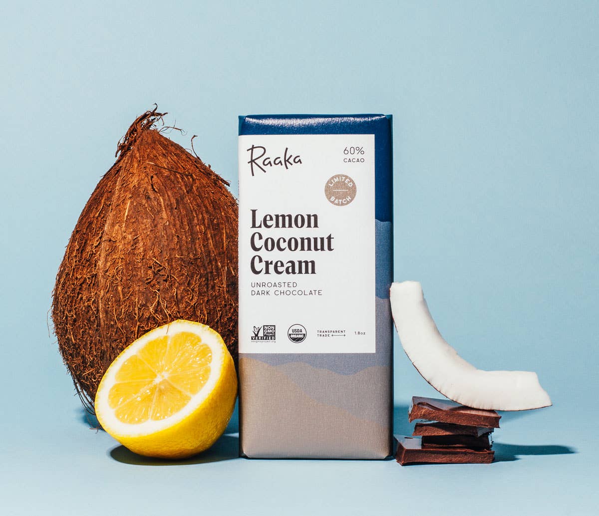 Raaka Chocolate - 60% Lemon Coconut Cream Chocolate Bar - Limited Batch  Raaka Chocolate   