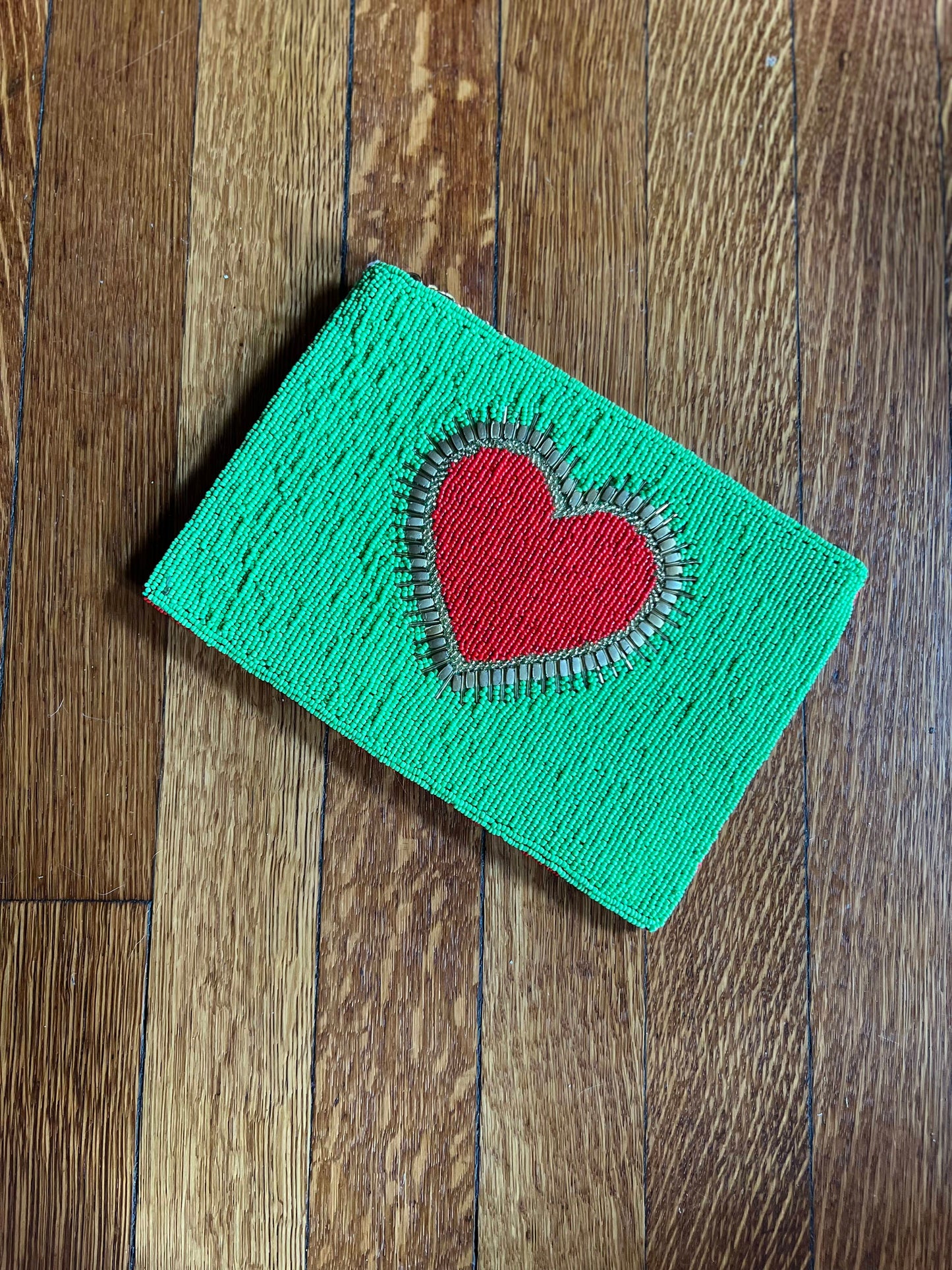 Heart Beaded Crossbody Clutch -Red/Green Bags Indiblossom   