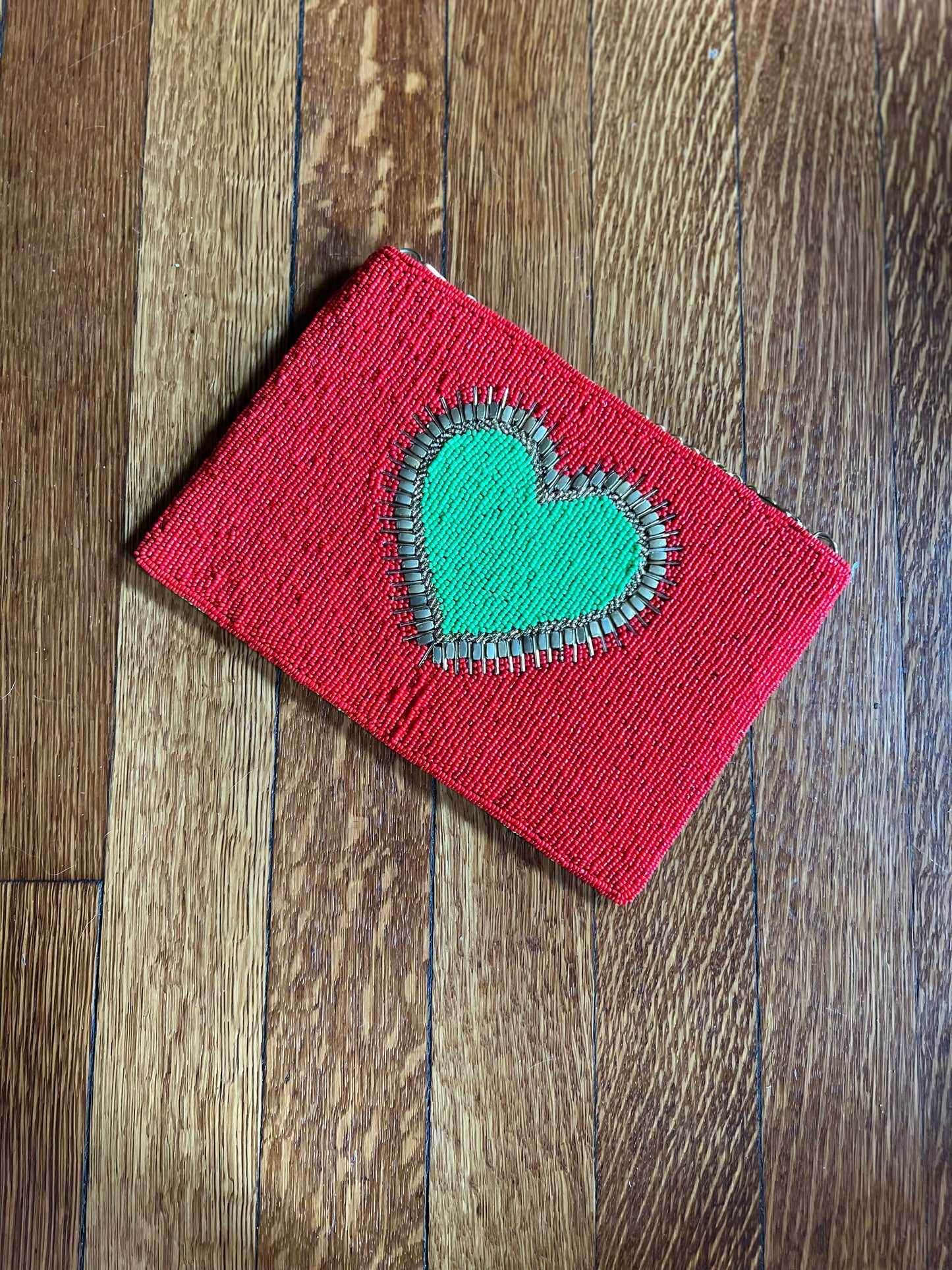 Heart Beaded Crossbody Clutch -Red/Green Bags Indiblossom   
