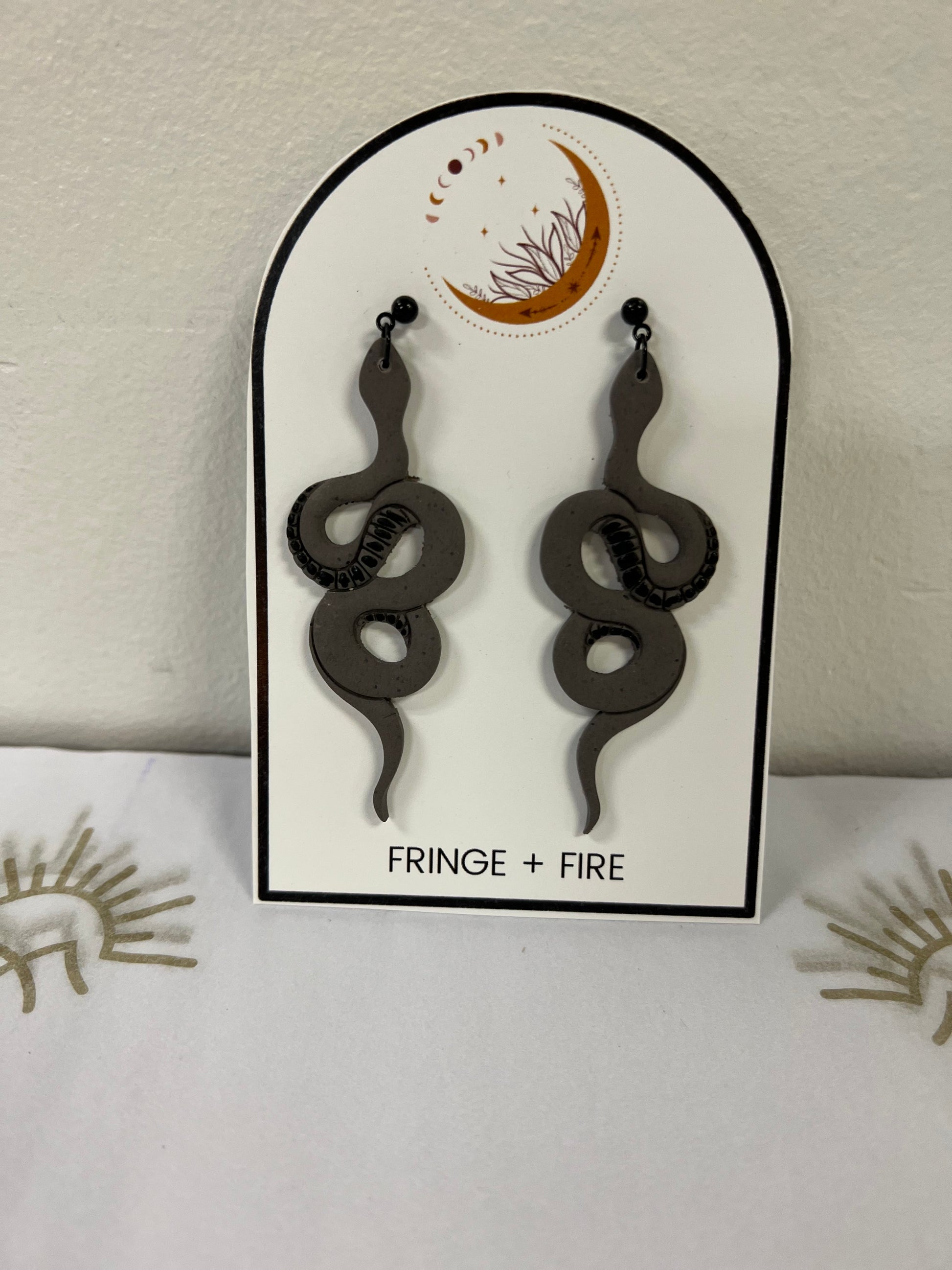 Gray Snake earrings Earrings Fringe and Fire Handmade   