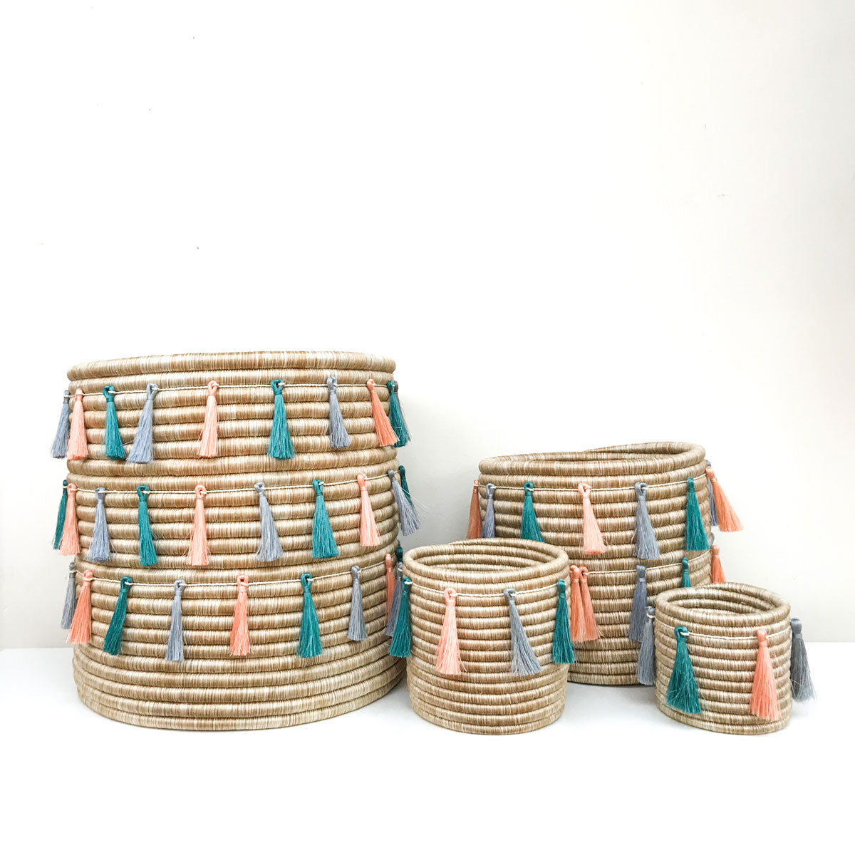 Sutton Woven Storage Basket and Joyful Tassel Set Home Goods Azizi Life   