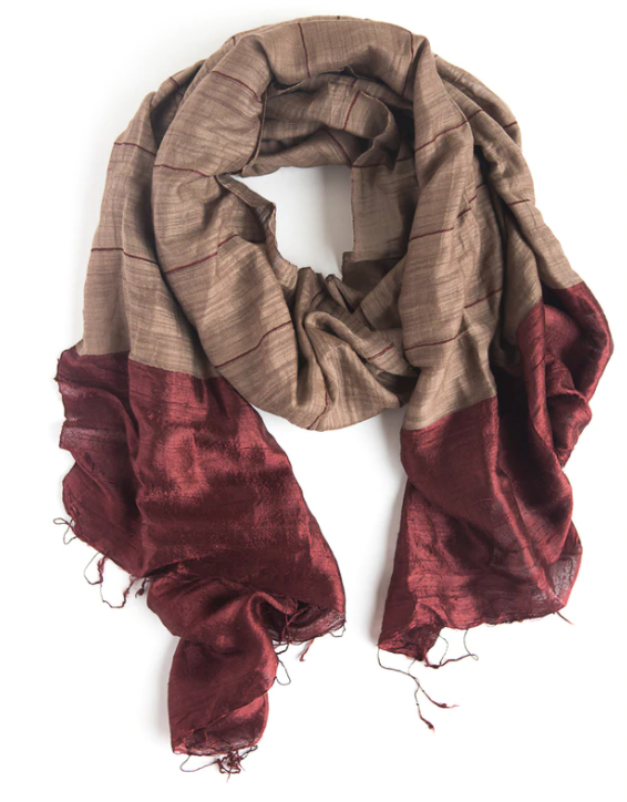 Cozy Sunset Wool & Silk Scarf/ Homespun/ Handwoven