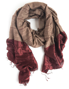 Silk Dipped Handwoven Scarf - Wine