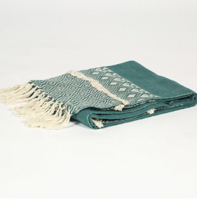 HANDWOVEN SEA GREEN THROW WITH TASSEL ACCENTS