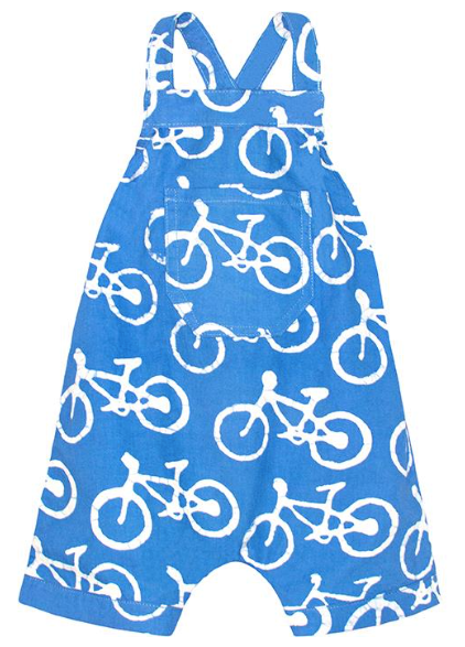 Romper: Bikes - Blue-Organic Jumpsuits & Rompers Global Mamas   